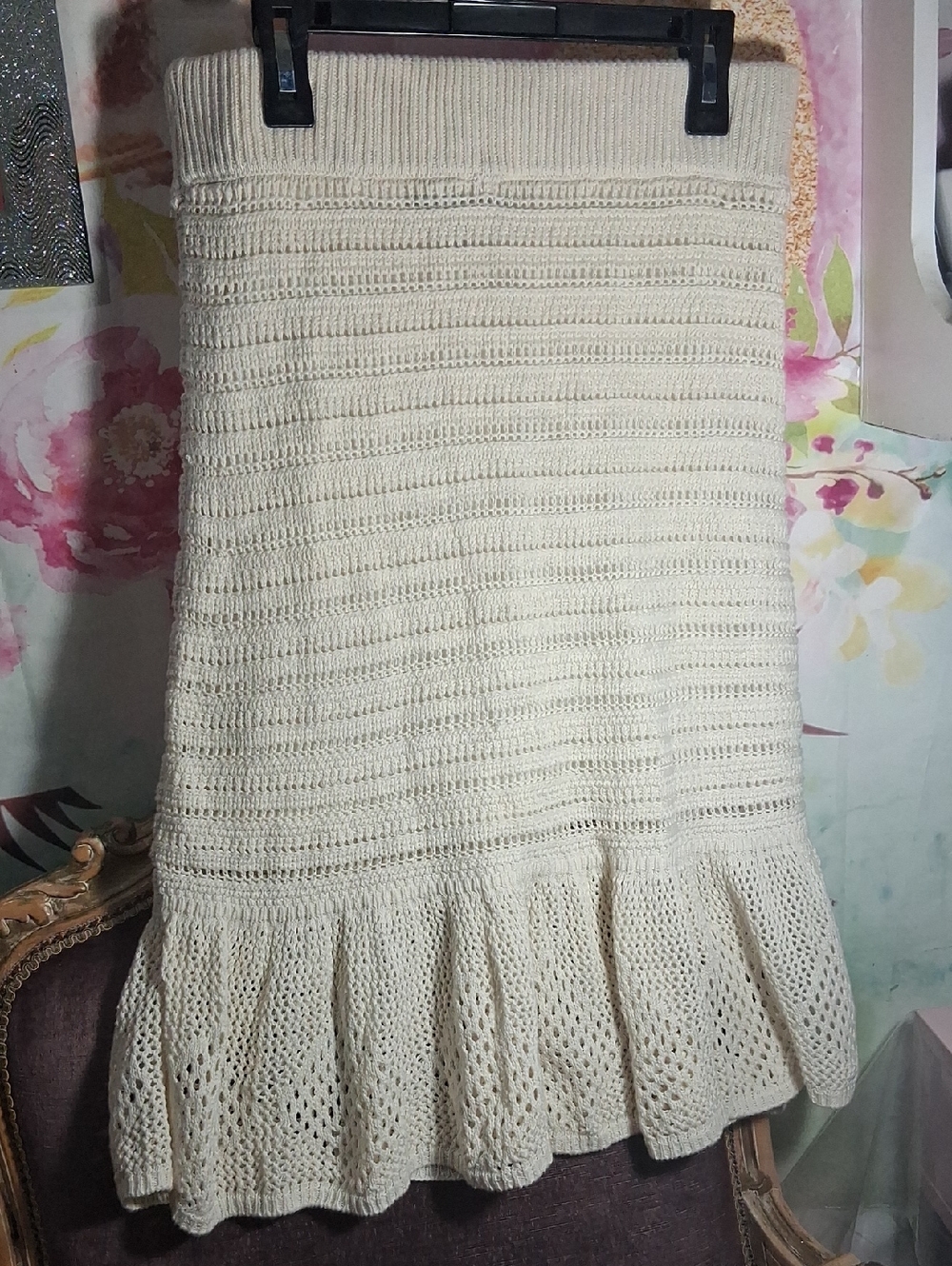 INC International Concepts Cream Knit Ruffle-Hem Skirt
